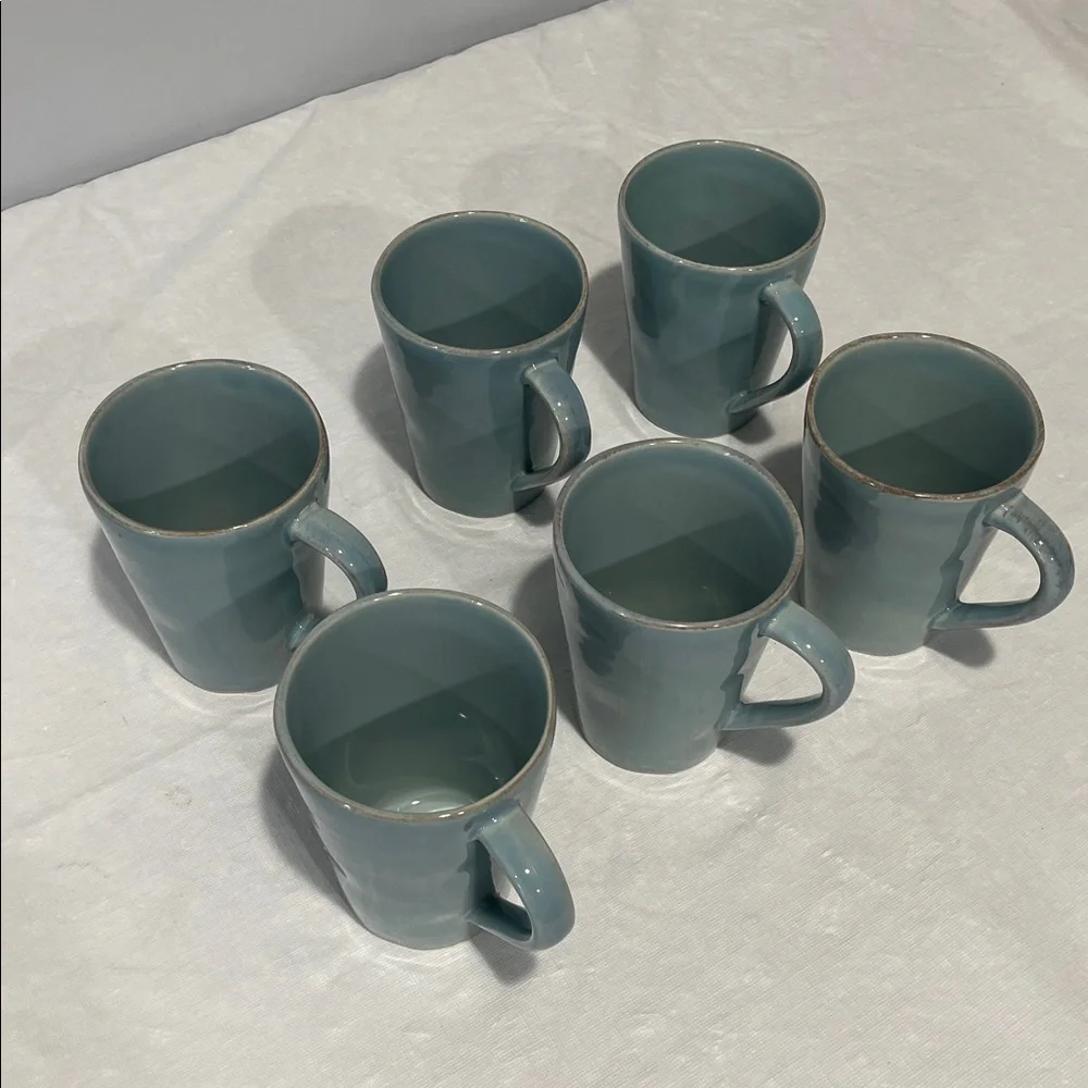 Crate & Barrel Marin Blue Coffee Mugs Made In Portugal Set Of 6